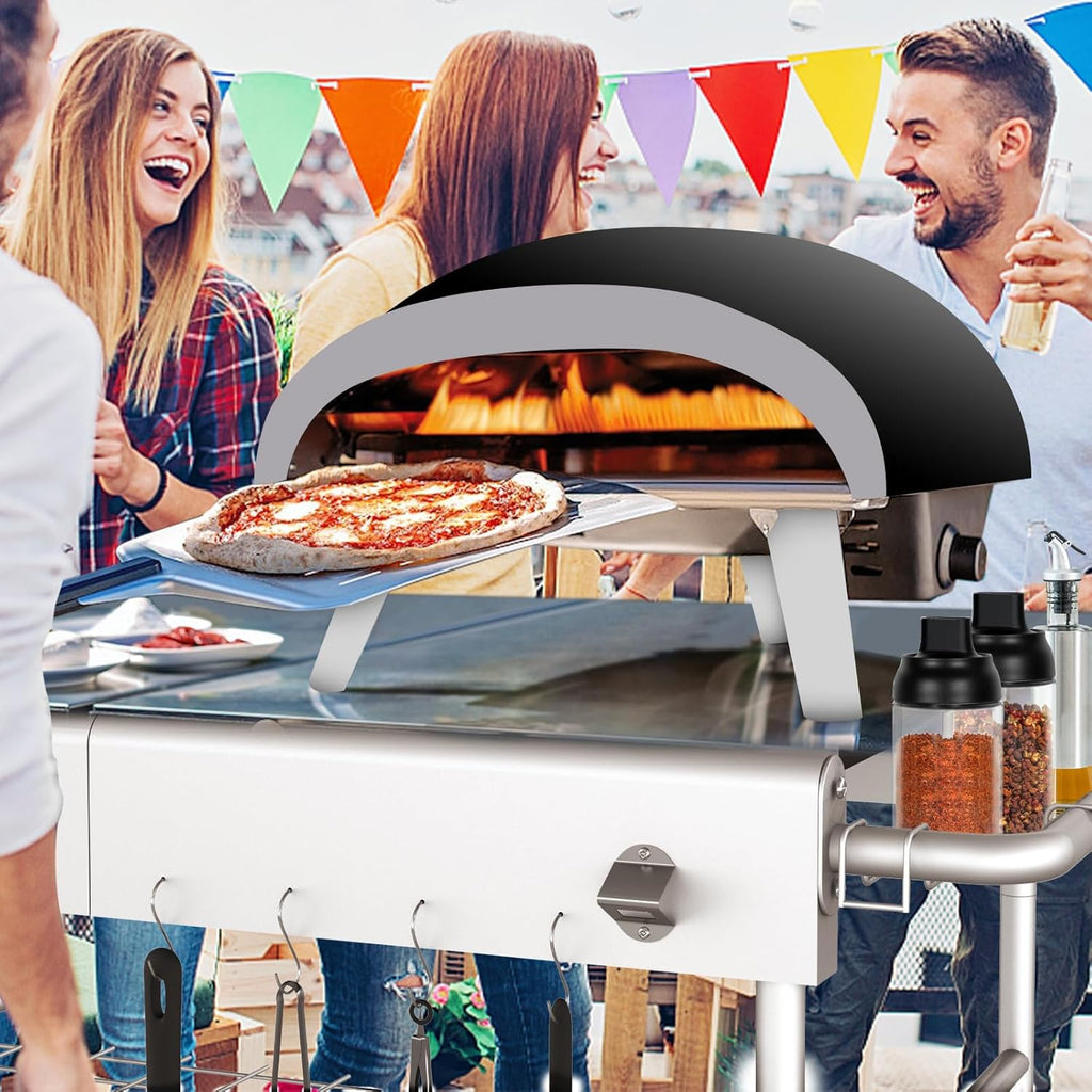 Pizza Oven Table Grill Cart with Pizza Topping Station Movable Food and Prep Workcart Outdoor Grill Table Stand for Ninja Woodfire Blackstone Griddle Cuisinart etc Grill  Barbecue tool set