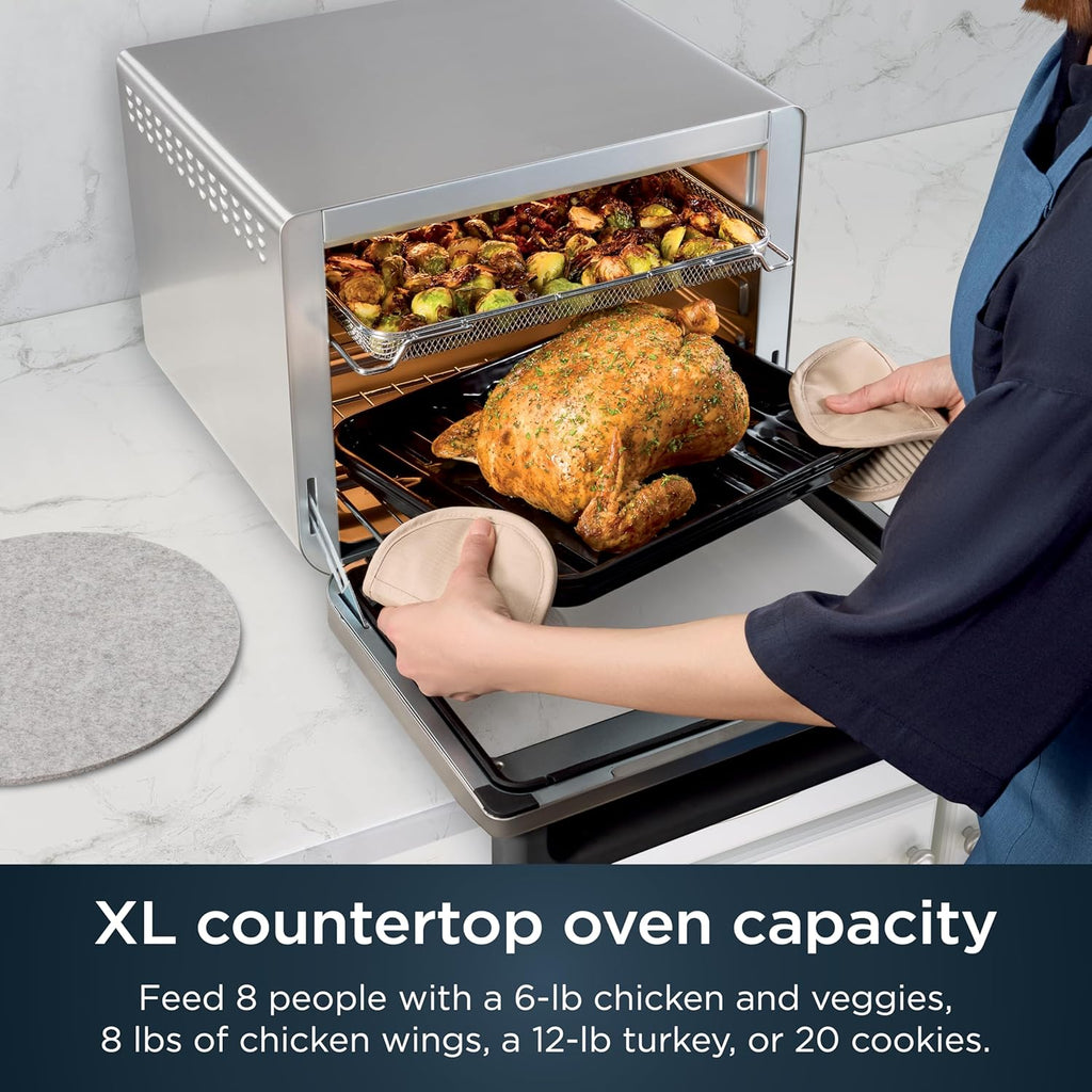 Ninja Air Fryer & Toaster Oven | Prestige Smart XL Countertop Oven | Bakes up to 20 Cookies, Fits up to a 12lb Turkey | Pizza, Toast, Bake, Air Fry & Reheat | 1800 Watts | Stainless Steel | DT501