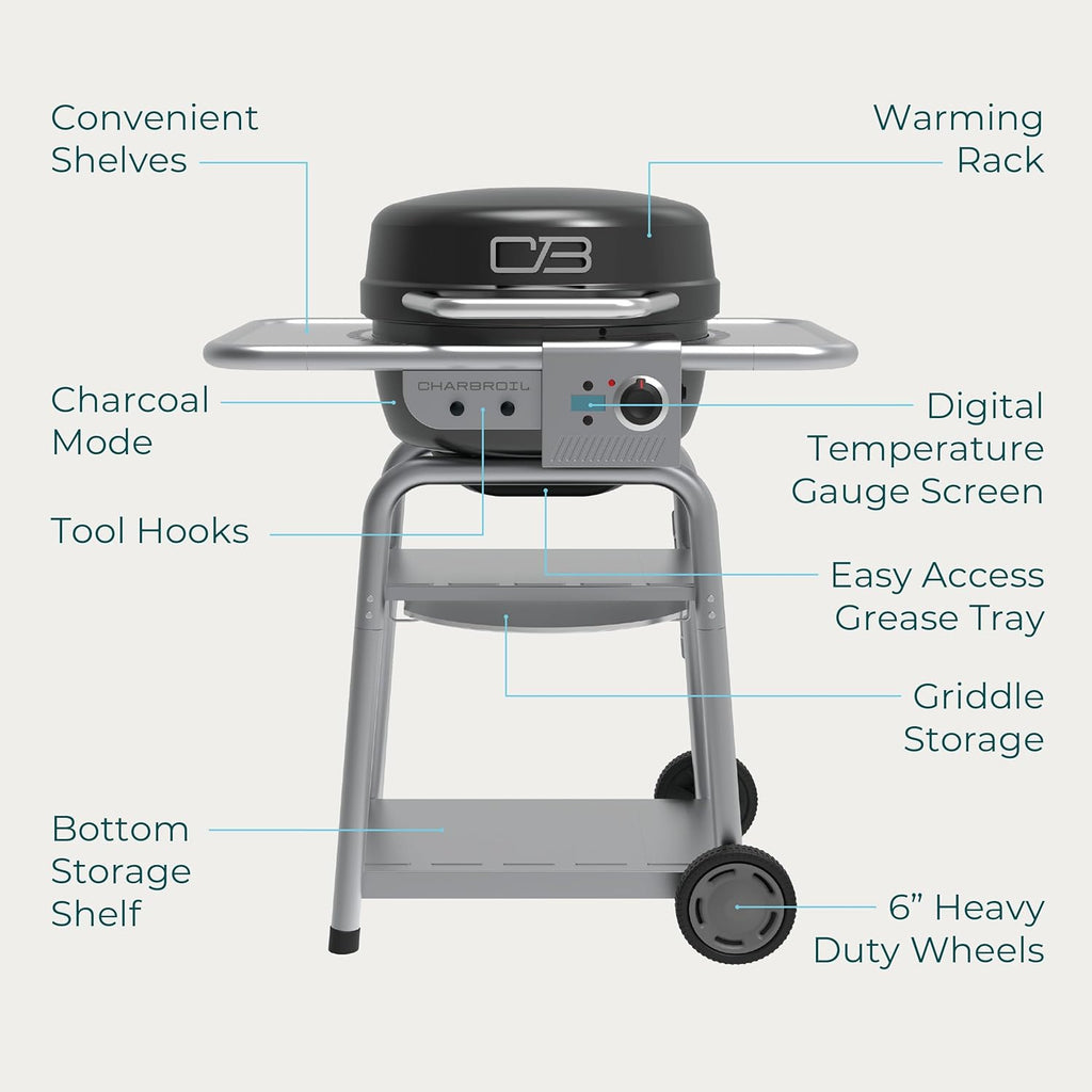 Charbroil 3-in-1 Dual Fuel Outdoor Bistro Pro Electric Grill & Griddle + Charcoal Mode BBQ  Black - 25302145