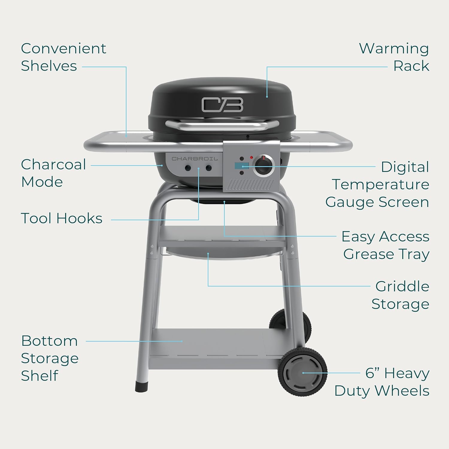 Charbroil 3-in-1 Dual Fuel Outdoor Bistro Pro Electric Grill & Griddle + Charcoal Mode BBQ  Black - 25302145