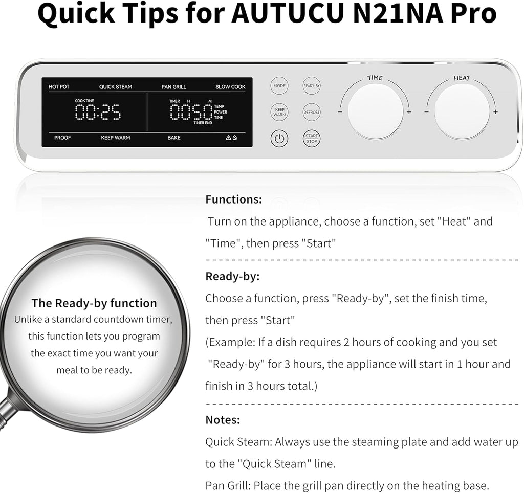 N21NA Pro Slow Cooker 10 Quart, 8-in-1 Programmable PFOA-Free Ceramic Coated Multi-Cooker with Grill Pan, Steaming Plate (Includes Silicone Spoon & Tongs)