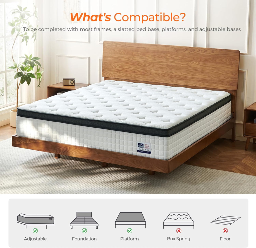 Full Size Mattress, 10 Inch Medium Firm Full Mattress in a Box, Hybrid Mattress with Individually Pocketed Coils for Targeted Support, Motion Isolation, CertiPUR-US Certified