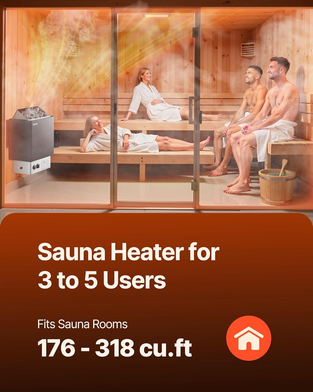 VEVOR Sauna Heater 220V Electric Sauna Stove  Steam Bath Sauna Heate 3h Timer and Adjustable Temp for Max. 176-318 Cubic Feet  Home Hotel Spa Shower Use (6KW) FCC Certification