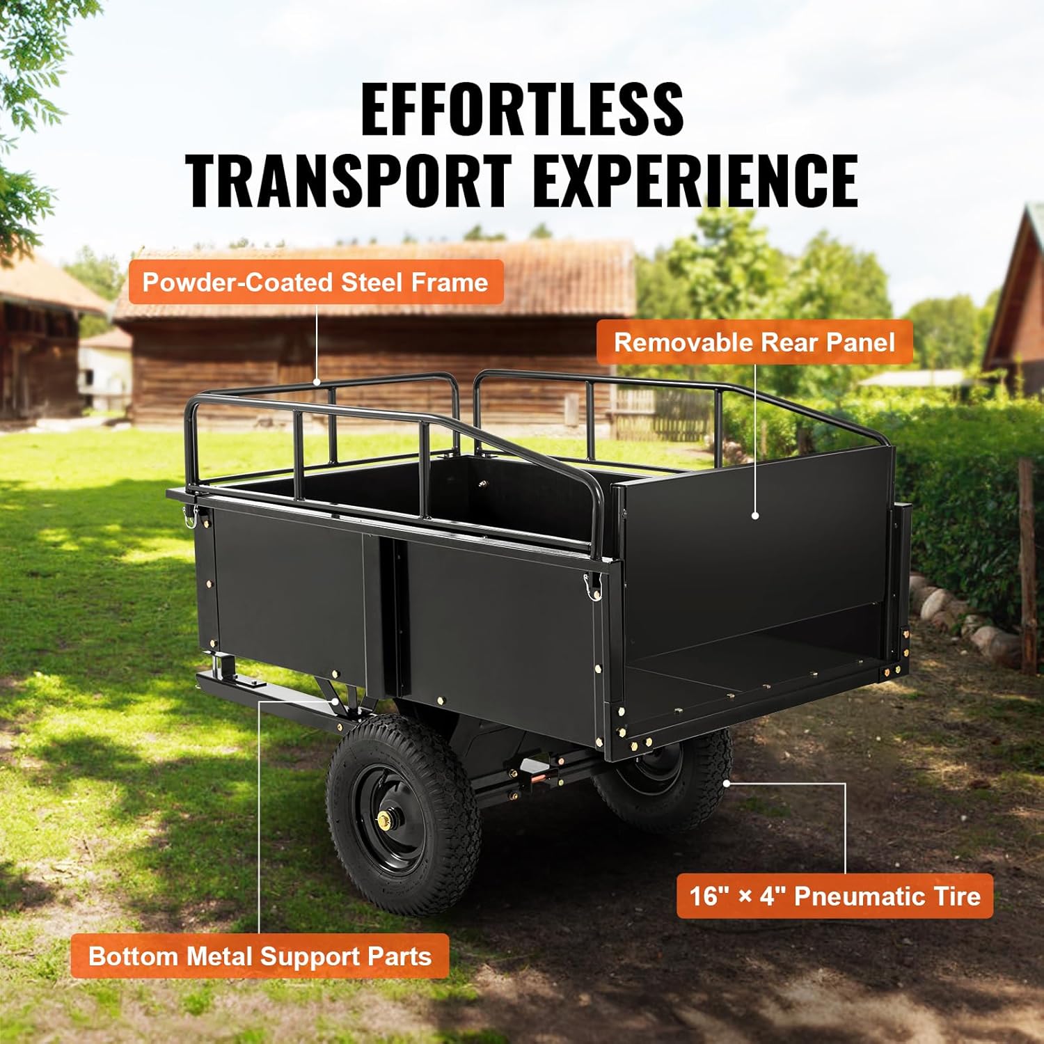 VEVOR Heavy Duty ATV Trailer Steel Dump Cart  750 lbs 15 Cubic Feet  Garden Utility Trailer Yard Trailers with Removable Sides for Riding Lawn Mower Tractor