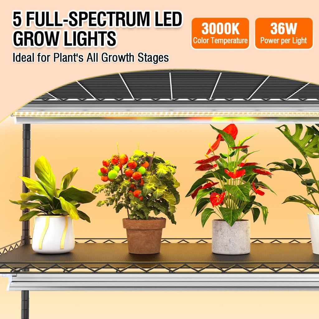 5 Tier Metal Plant Stand with Grow Light & PVC Cover Portable Mini Greenhouse with Shelves Adjustable Small Indoor Green House with Grow Light for Indoor Plants  Seedling Rack 49"x21.6"x79"
