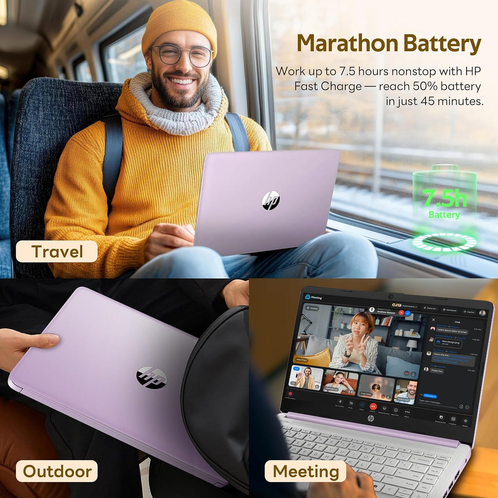 HP Flagship 14" HD Student&Business Laptop with AI Copilot  13th Gen Intel 4-Core  4GB RAM  1.12TB Storage (128GB UFS + 1TB Docking Station)  1 Year Office 365  Wi-Fi 6  Win 11 S  Lavender Purple