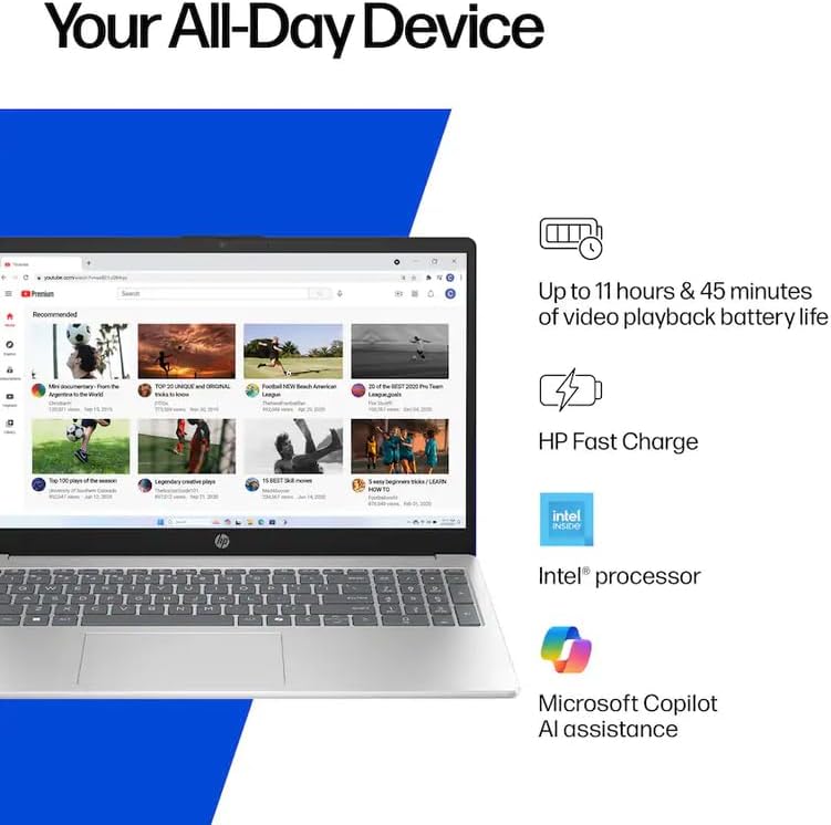 HP 15.6" Laptop with Microsoft Office 365 Included  Intel 4-Core Processor  16GB RAM 128GB SSD  Windows 11  PLUSERA Earphones  Natural Silver