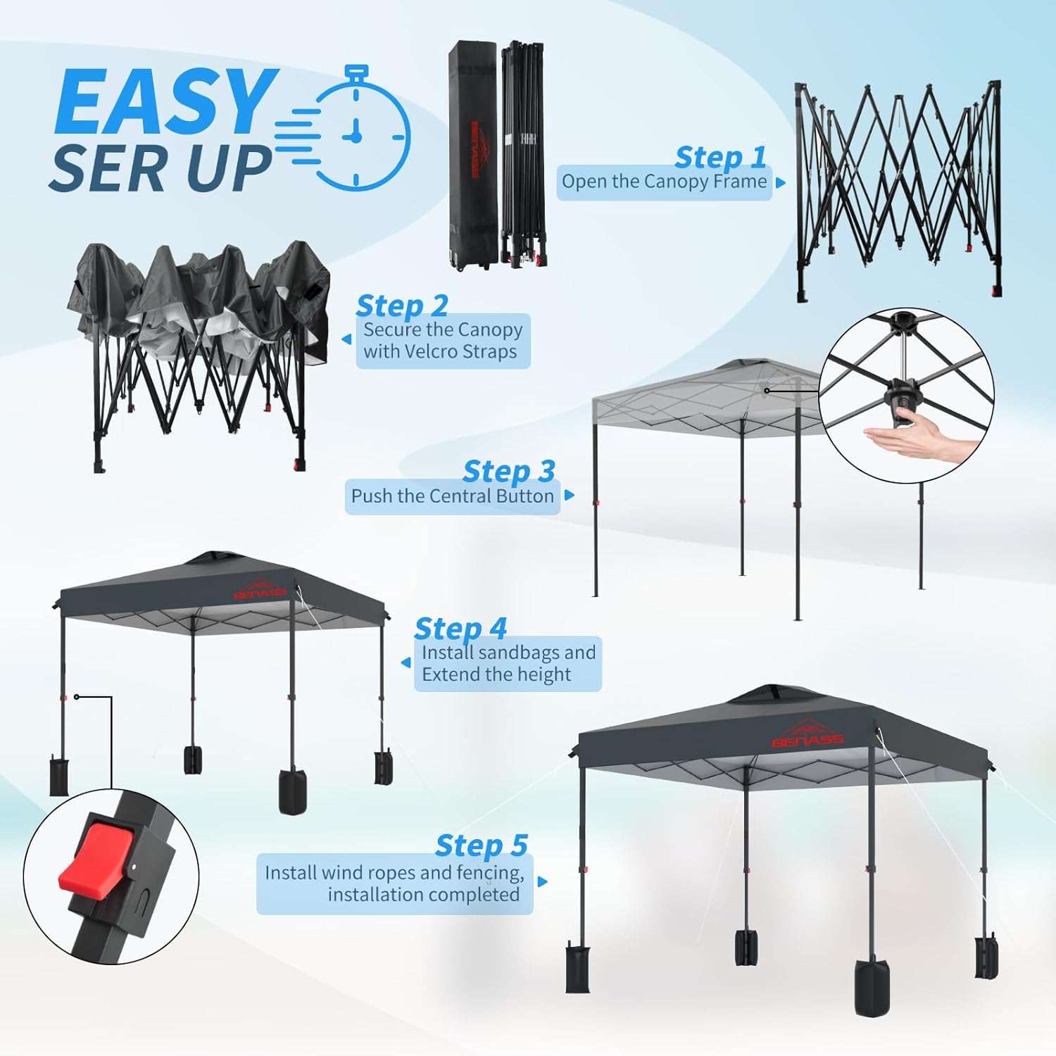 12x12 Pop Up Canopy  Easy Up Canopy Tent  Heavy Duty Tents for Parties  One Person Set Up Event Tent  Grey