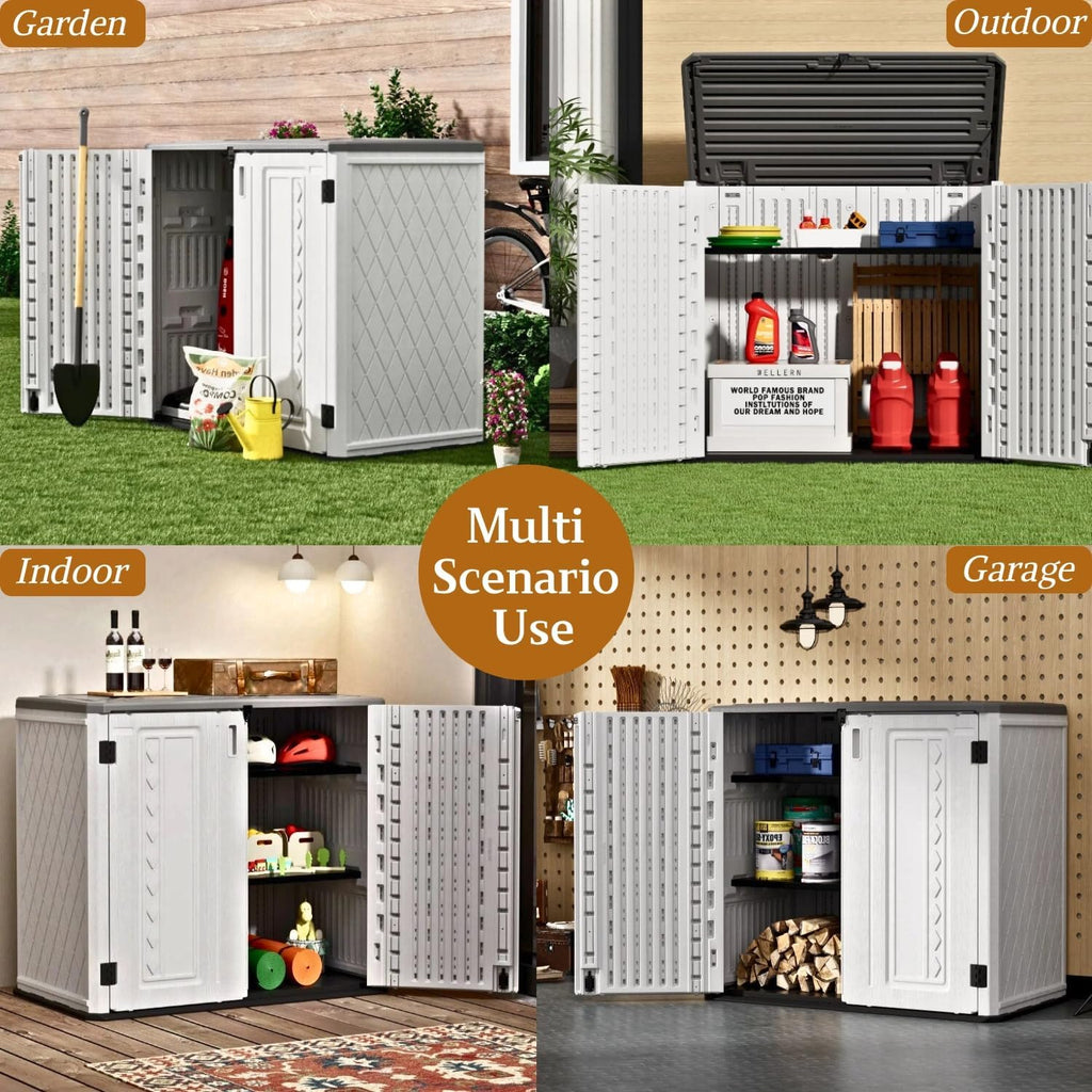 ZZM 4x3FT Heavy-Duty Outdoor Storage Shed | 34 Cu.Ft Waterproof Resin Cabinet with Double-Wall | UV-Resistant & Lockable for Garden Tools  Bikes  Patio Furniture (Wood Grain Texture)