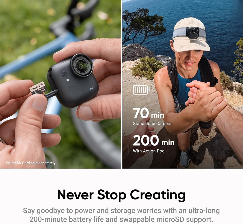 Insta360 GO Ultra - Small 4K Vlogging Camera  Hands-Free  POV Cam  1/1.28" Sensor  53g Lightweight  156° FOV  200 Min Battery Life  Magnetic Wearable Action Camera for Sports  Vlog .Midnight Black