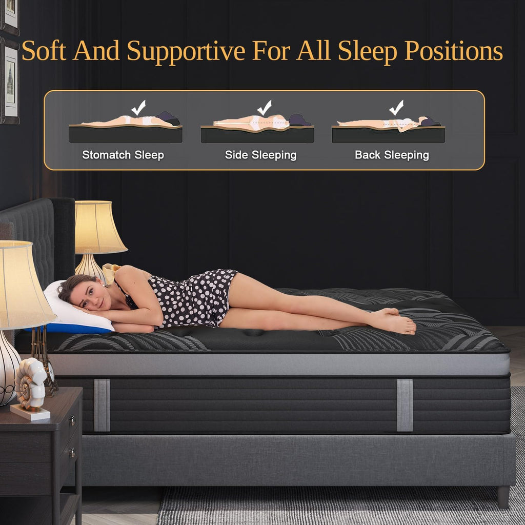 Queen Mattress, 14 Inch Hybrid Mattresses, Medium-Firm Feel with Pocket Springs & Cooling Gel Memory Foam, CertiPUR-US Certified for Enhanced Support, Cooling & Motion Isolation