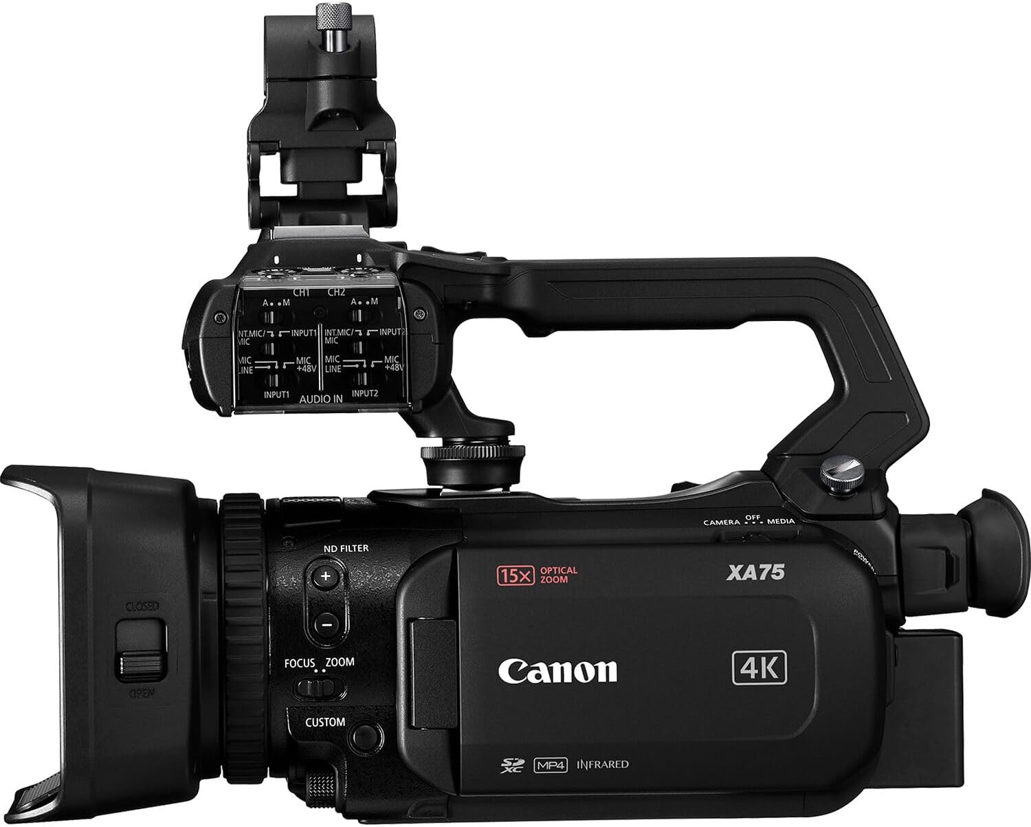Canon XA75 Professional UHD 4K Camcorder with 15x Optical Zoom  1" CMOS Sensor  Dual XLR Audio  SDI & HDMI Outputs  Dual-Pixel AF  USB-C Livestreaming  5-Axis is Bundle