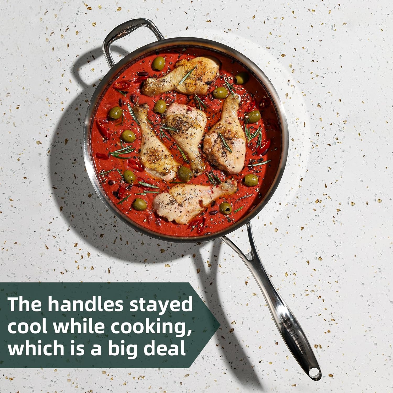 Deluxe 13 Piece Hybrid Ceramic Nonstick Stainless Steel Cookware Set-5 Piece Frying Pan Set, 6 PC Pot Set, 3.7QT Deep Sauté Pan&Lid, Induction Ready, Stay Cool, PFOA Free Compatible with All Cooktops