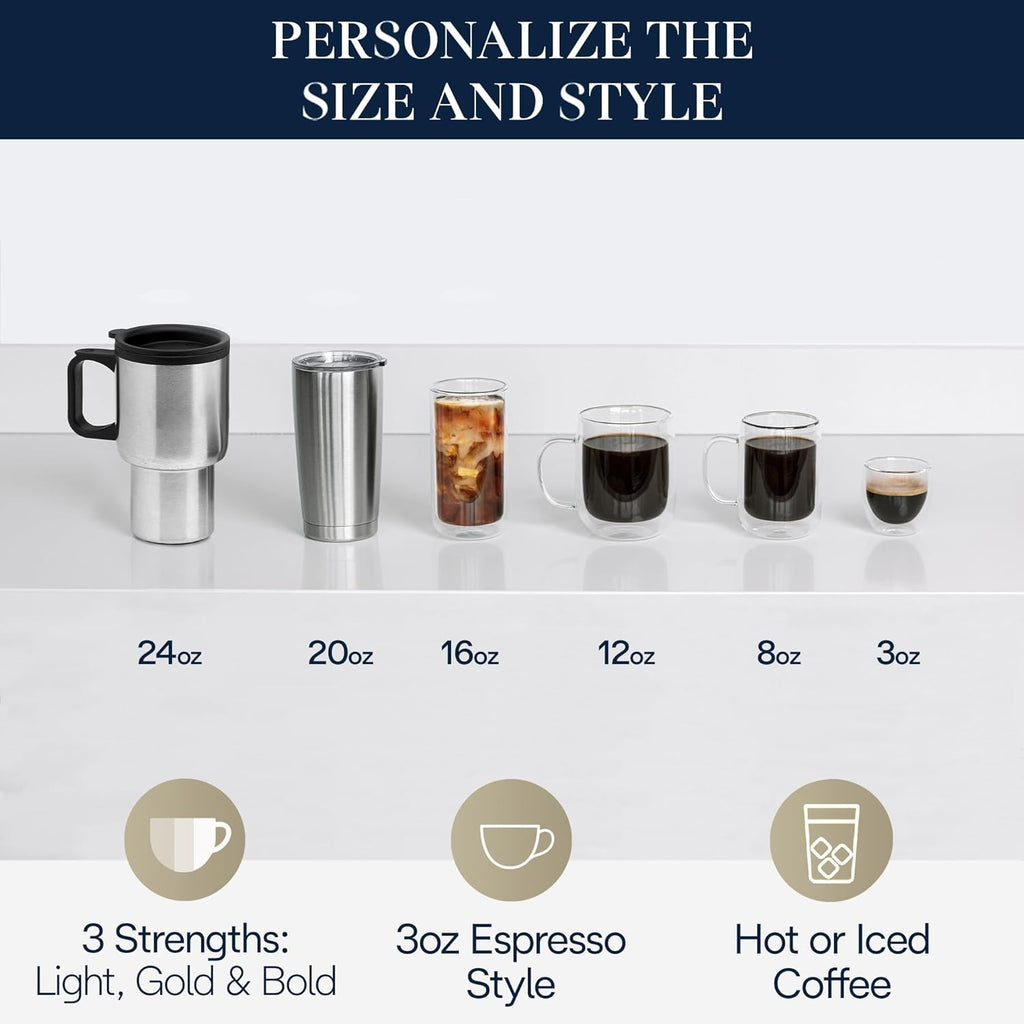 De'Longhi True Brew Drip Coffee Maker, Built in Grinder, Single Serve, 8 oz to 24 oz, Hot or Iced Coffee, Stainless, CAM51025MB