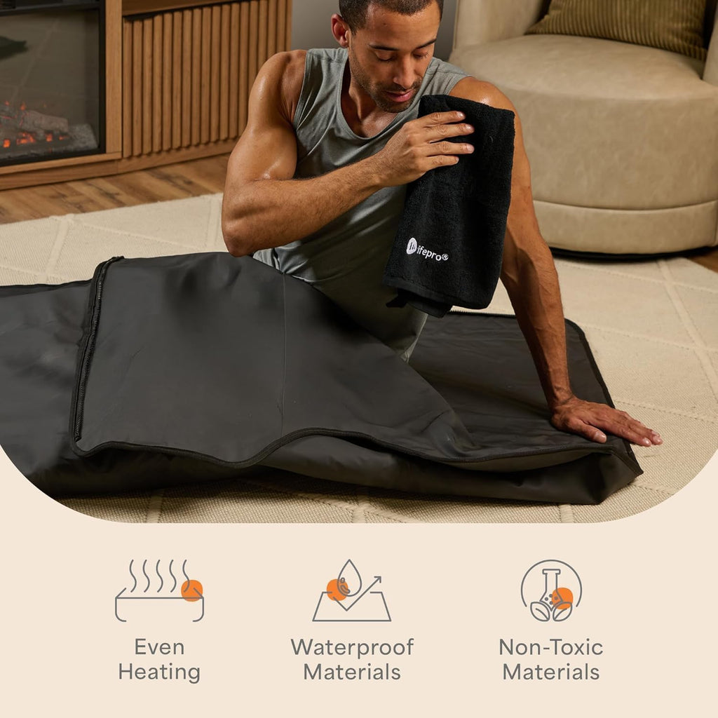 LifePro RejuvaWrap Infrared Sauna Blanket for Detox & Relaxation – Low EMF Carbon Fiber Heating  9 Temp Levels  5 Colors – Portable Sauna Blanket Infrared with Waterproof Interior & Carry Bag