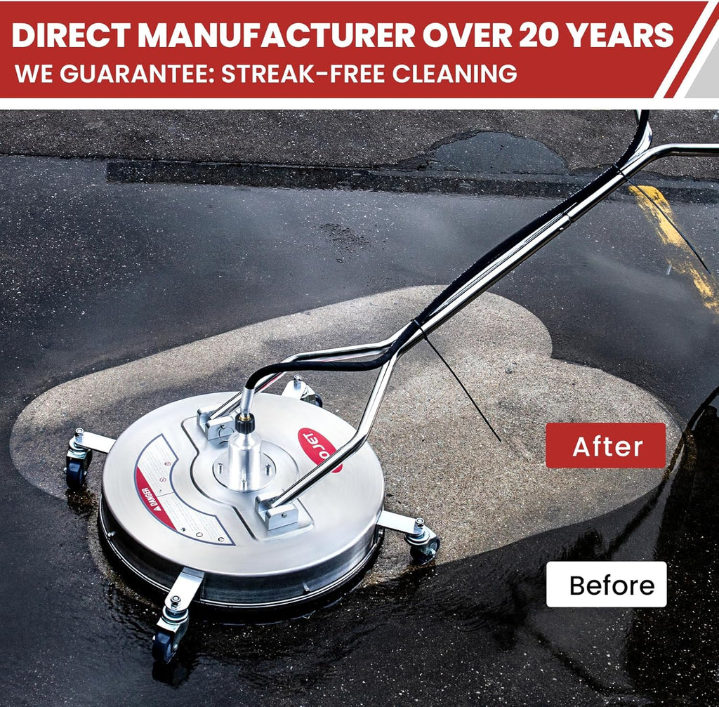 WOJET 20" Pressure Washer Surface Cleaner with 4 Wheels&Dual Handles  4500PSI Stainless Steel Surface Cleaner Attachment for Pressure Washer for Concrete Driveway Sidewalk Deck Patio  Commercial Grade