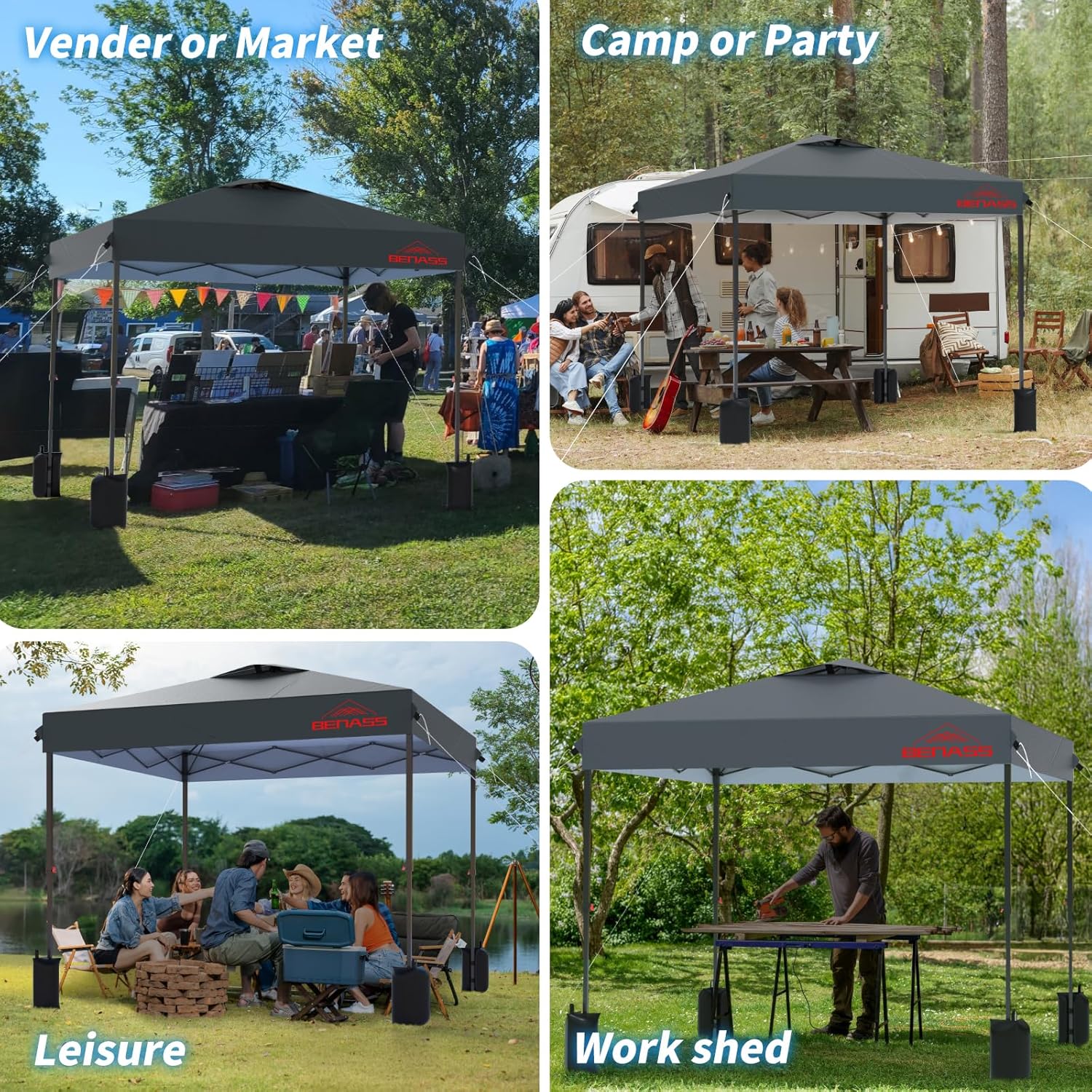 12x12 Pop Up Canopy  Easy Up Canopy Tent  Heavy Duty Tents for Parties  One Person Set Up Event Tent  Grey