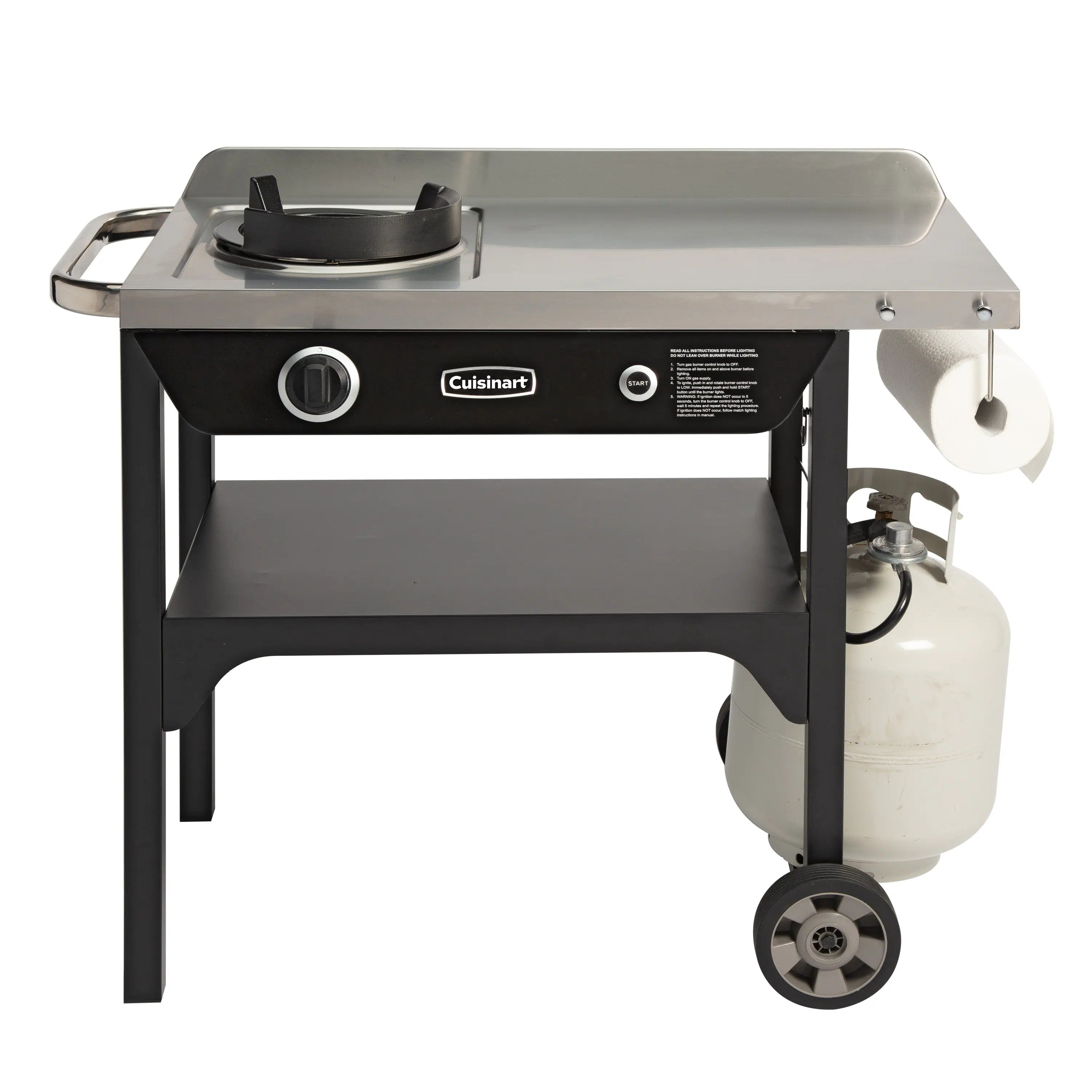 Cuisinart Outdoor Wok Station, 50,000 BTU Propane Outdoor Wok Burner w Prep Table, 14测 Carbon Steel Wok for Stir Fry, Searing, BBQ  Black