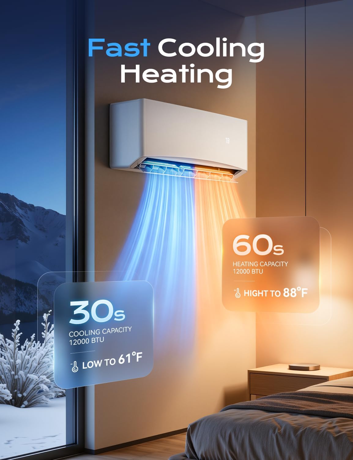 Tehanld Mini Split Ac/Heating System - 12000 BTU Mini Split Air Conditioner with Heat Pump, 19 SEER2 230V Energy Efficient AC Unit Up to 750 Sq.Ft, Complete Installation Kit