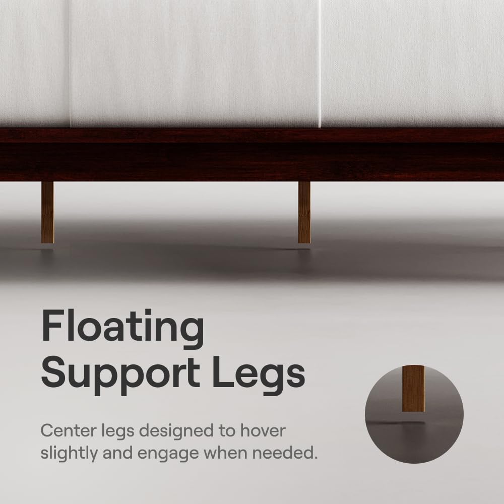 Nectar Bamboo Platform Bed Frame - Twin - Walnut - Floating Center Support Legs - 12” Height - Easy Tool Free Set Up - Contemporary and Durable - Sturdy Wooden Support Slats - Holds Up to 500 Pounds