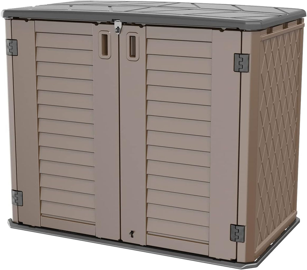 Horizontal Resin Storage Shed  34 Horizontal Cu.ft Outdoor Storage Cabinet Waterproof for Garden/Backyard/Home/Pool  Lockable(34 Cu.ft-Brown)