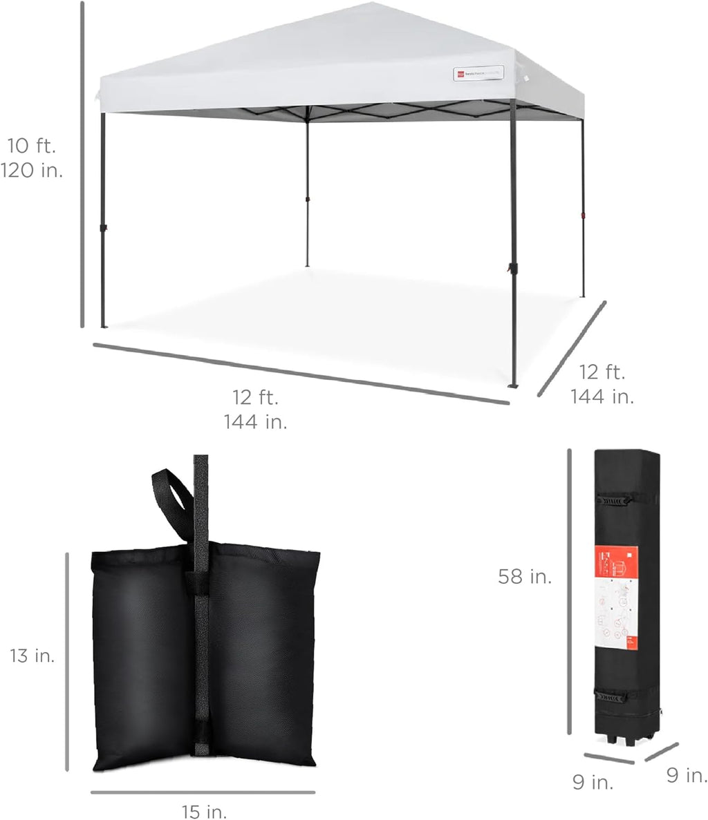Best Choice Products 12x12ft Pop Up Canopy Tent  Outdoor Shade  1 Person 1 Minute Set Up  Carry Case  4 Weight Bags - White