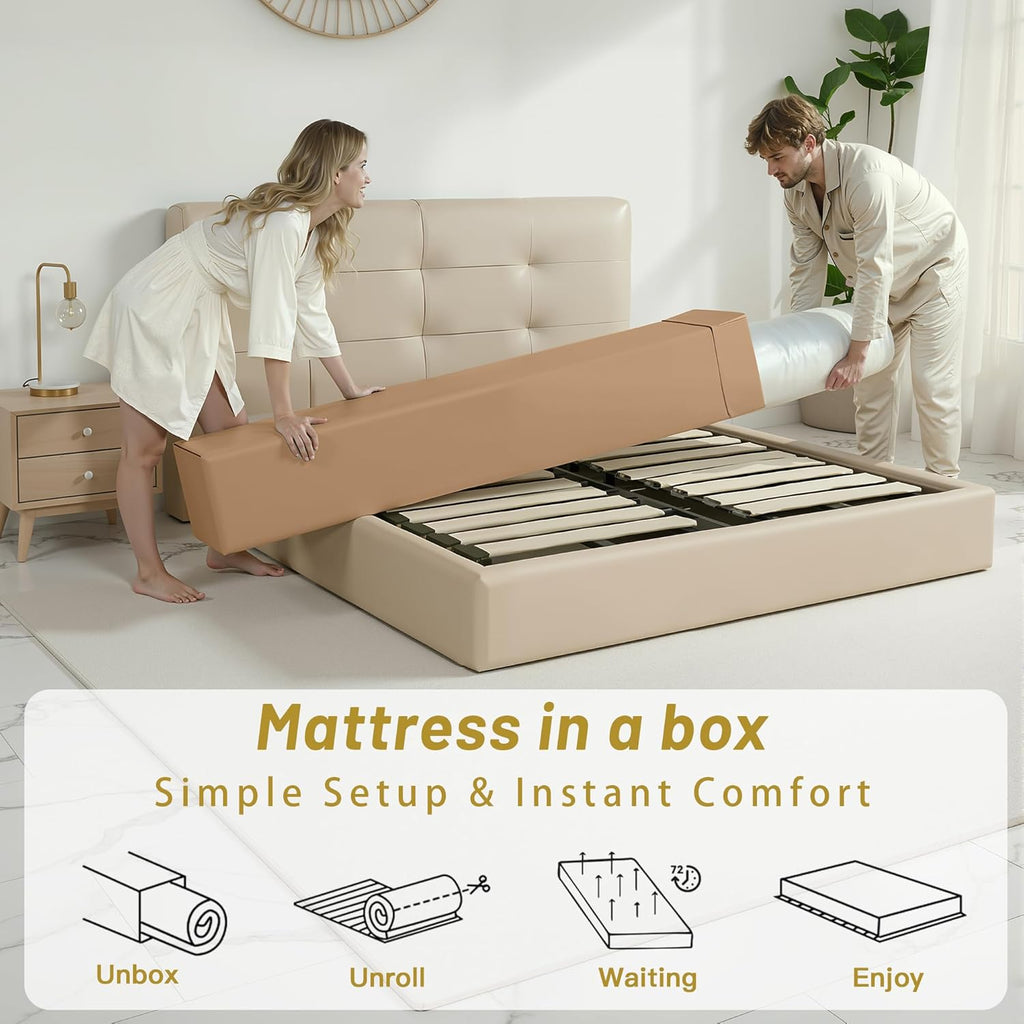 14″ King Hybrid Mattress – Cooler, Quieter & Deeper Comfort, Airflow Foam + Pocket Coils, 2″+ Plush Cushion, Heavy-Duty Support, CertiPUR-US, Fiberglass-Free, Mattress in a Box