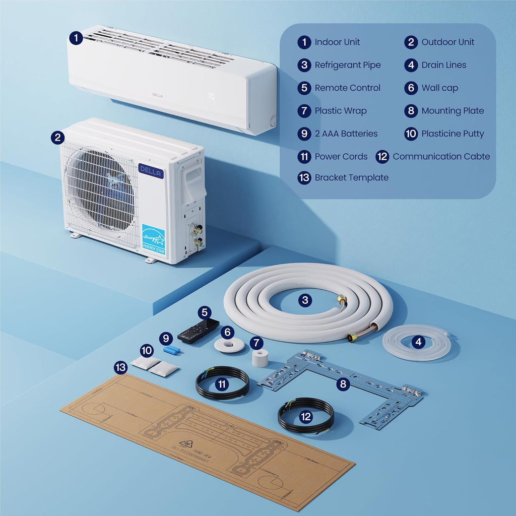 DELLA Serena Series 12000 BTU Mini Split AC, Energy Star 22 SEER2 115V, 1 Ton Inverter Heat Pump Ductless AC System for Rooms up to 550 Sq.Ft, WiFi & Alexa Control, Pre-Charged, 16.4ft Install Kit