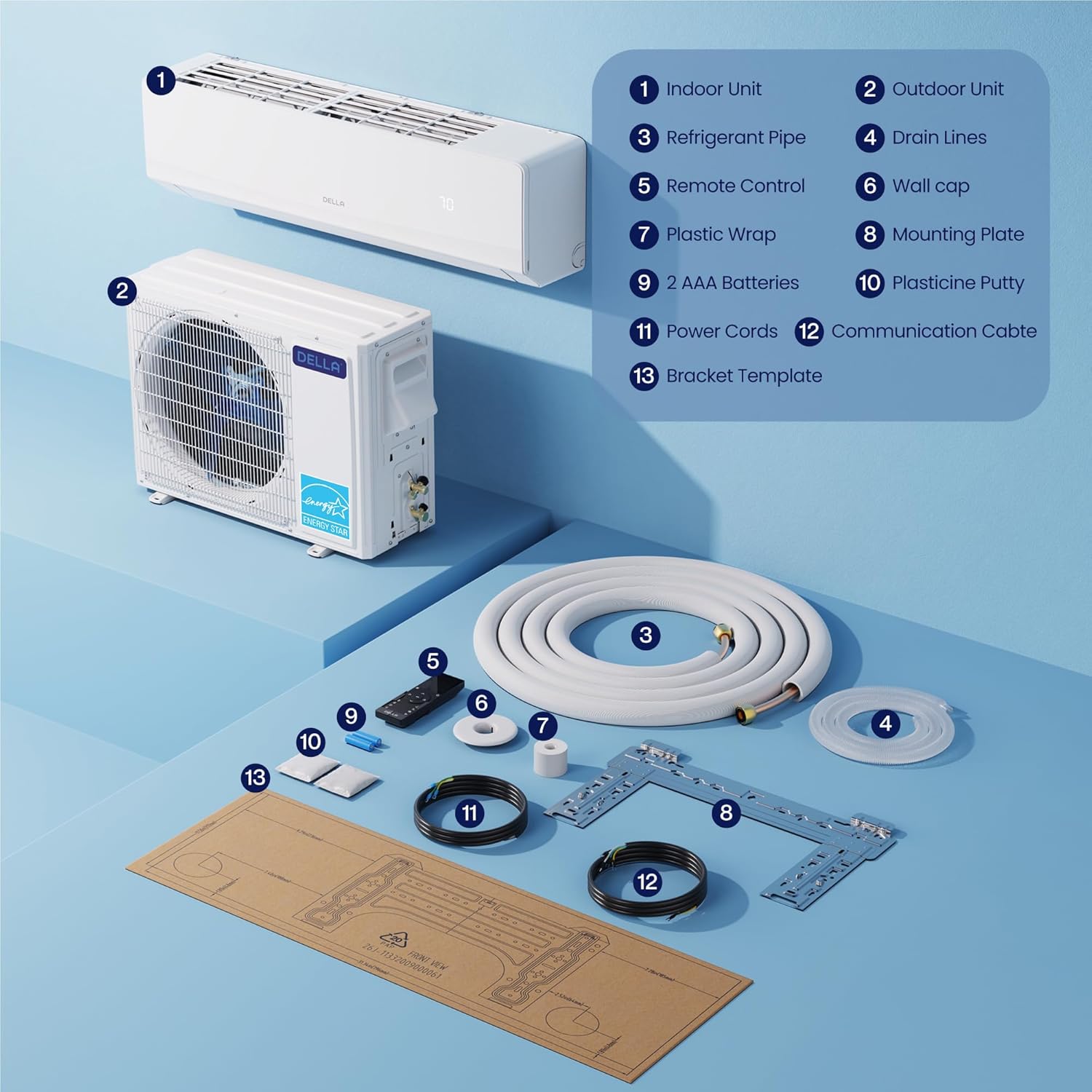 DELLA Serena Series 12000 BTU Mini Split AC, Energy Star 22 SEER2 115V, 1 Ton Inverter Heat Pump Ductless AC System for Rooms up to 550 Sq.Ft, WiFi & Alexa Control, Pre-Charged, 16.4ft Install Kit