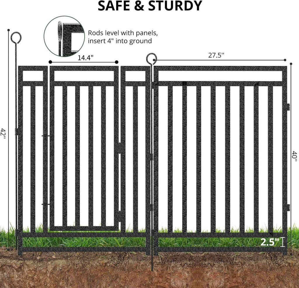 Decorative Garden Fence Metal Dog Fence Outdoor for Yard  92ft (L) × 40in (H)  35 Panels + 5 Gates  Rustproof Animal Barrier Fencing for Patio & Flower Bed  No Dig  Black-Silver