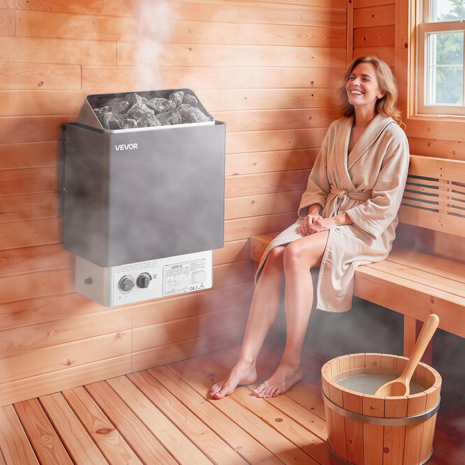 VEVOR Sauna Heater 220V Electric Sauna Stove  Steam Bath Sauna Heate 3h Timer and Adjustable Temp for Max. 176-318 Cubic Feet  Home Hotel Spa Shower Use (6KW) FCC Certification
