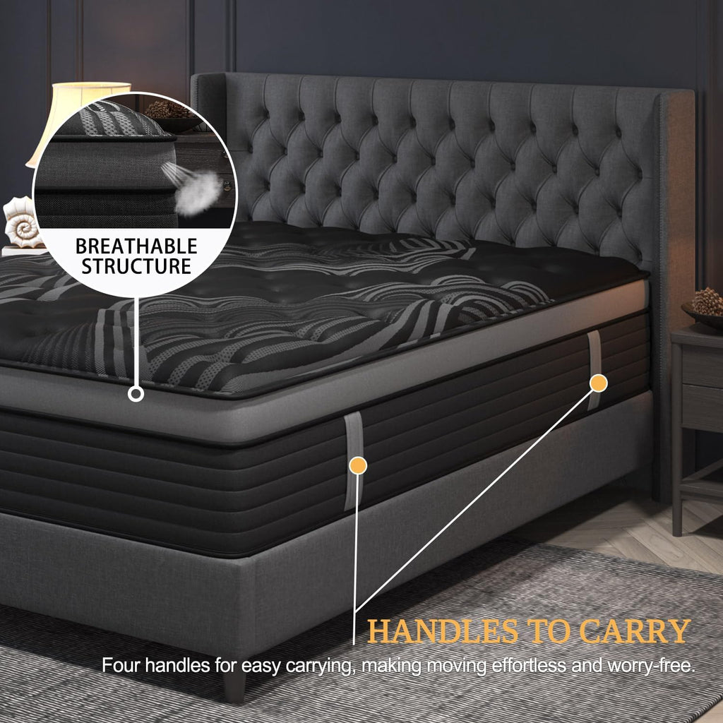 Queen Mattress, 14 Inch Hybrid Mattresses, Medium-Firm Feel with Pocket Springs & Cooling Gel Memory Foam, CertiPUR-US Certified for Enhanced Support, Cooling & Motion Isolation