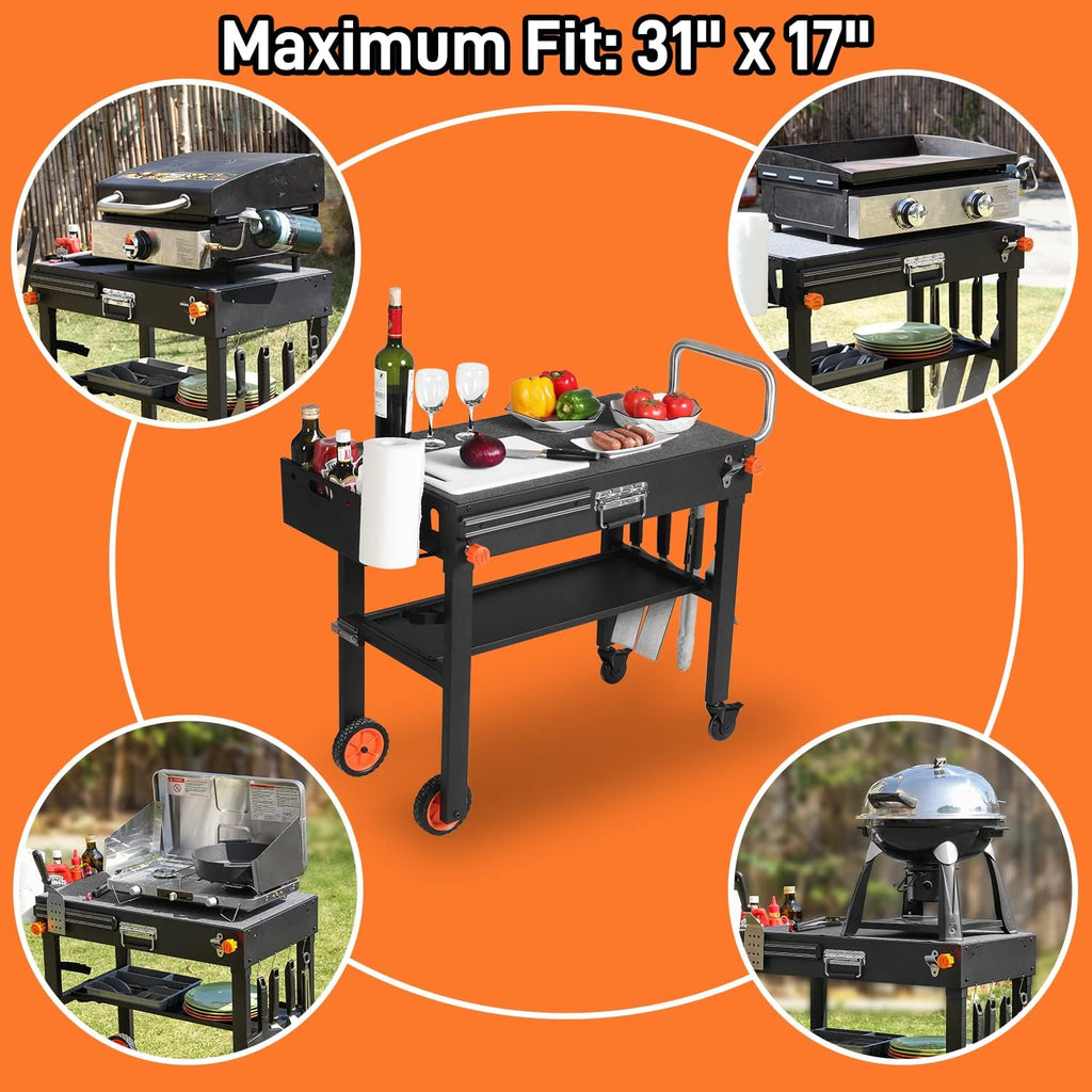 Grill Table for Blackstone Griddle  Portable Griddle Table with Caddy - Fit 17” or 22” Other Tabletop Grill  Foldable Ninja Grill Stand& Blackstone Griddle Stand for Outdoor Tailgating-Camping