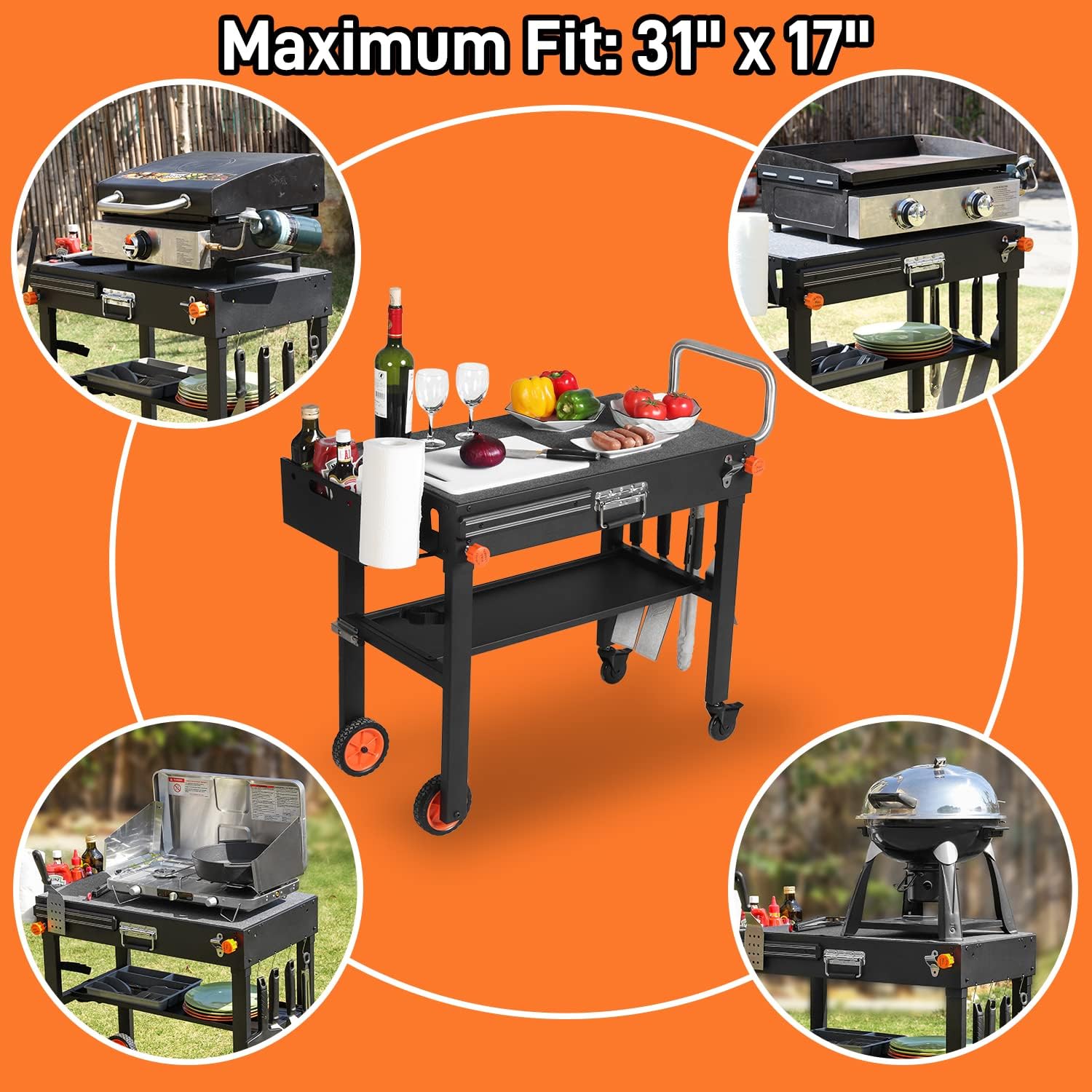 Grill Table for Blackstone Griddle  Portable Griddle Table with Caddy - Fit 17” or 22” Other Tabletop Grill  Foldable Ninja Grill Stand& Blackstone Griddle Stand for Outdoor Tailgating-Camping