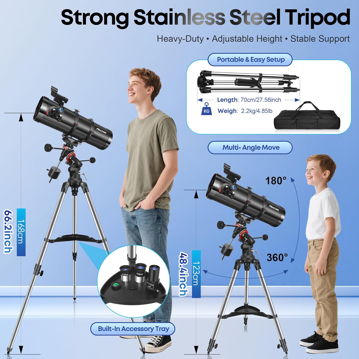 Telescope  150EQ Newtonian Reflector Telescope for Adults Astronomy Beginners  Professional Astronomical Telescopes with Equatorial Mount  Phone Adapter  Tripod  Moon Filter and Large Carry Bag