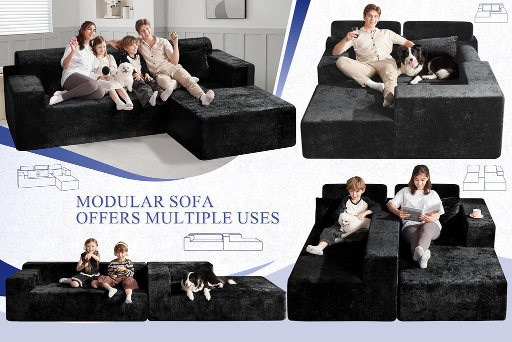 HABUTWAY 105" L-Shape Modular Sectional Sofa Couch for Living Room,No Assembly Required,Modular Comfy Sofa with Deep Seat for Living Room Bedroom,Luxury Distressed Velvet(Right,Black)