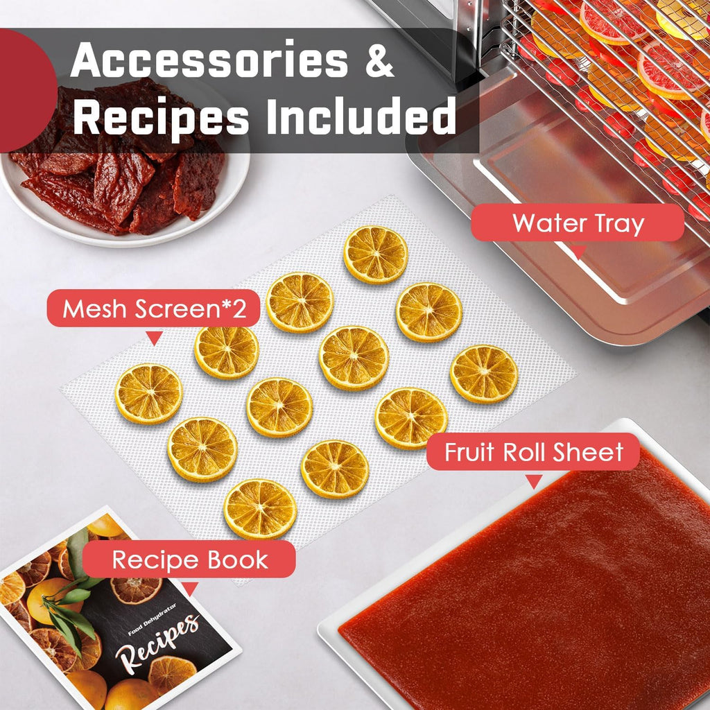 HOPERAN Food Dehydrator - 12 Stainless Steel Trays Dehydrators, 800W Electric Dehydrator Machine with 4 Presets, Digital Timer & Temperature Control for Herb, Dog Treats,Meats & Veggies (12 Trays)