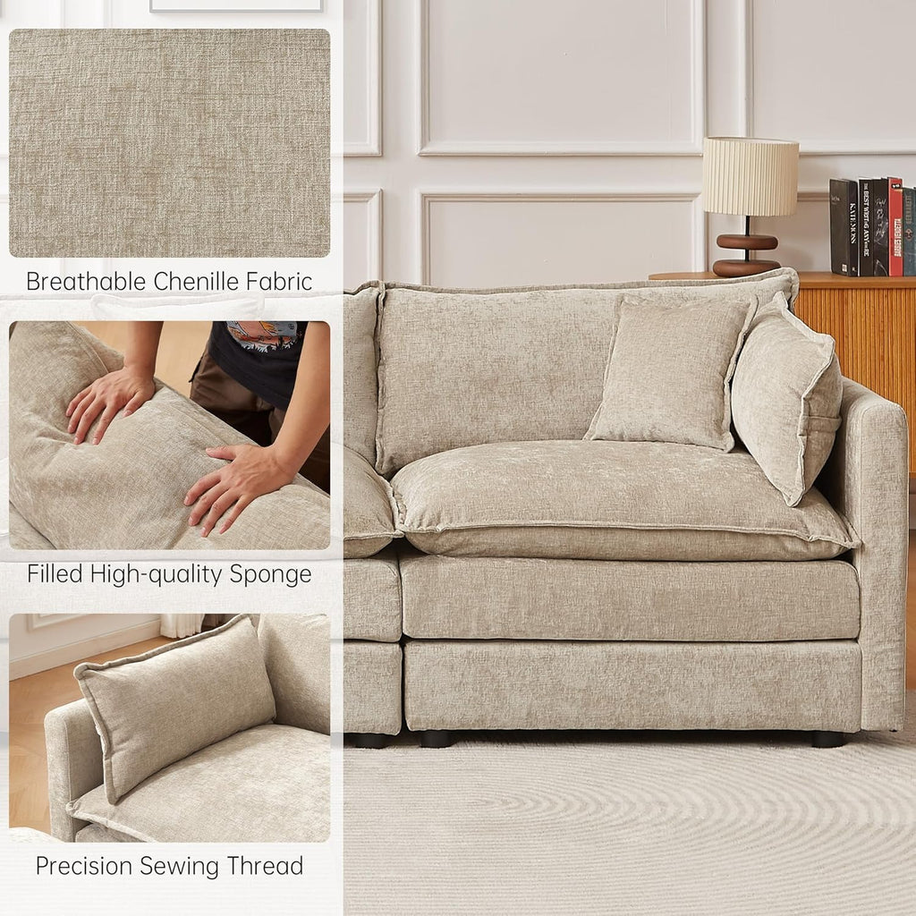 Modular Sectional Sofa, 147.2 Inch U Shaped Couch Set with Armrests, 4-Seater Comfy Cloud Couches with Movable Ottoman for Living Room Apartment, Coffee