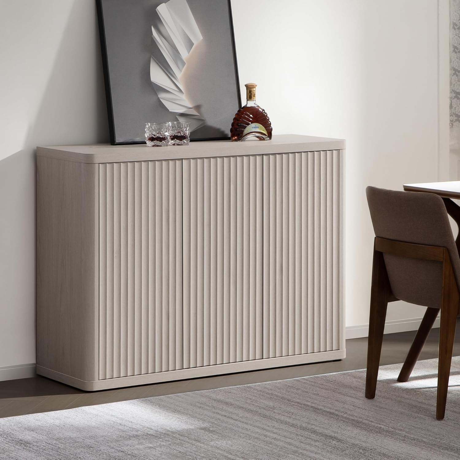 SICOTAS Buffet Cabinet with Storage Accent Sideboard with 3 Doors Modern 46.6" Wide Credenza Fluted Buffet Table Media Console Cabinet Entryway Cabinets for Living Room Kitchen Dining Room Hallway
