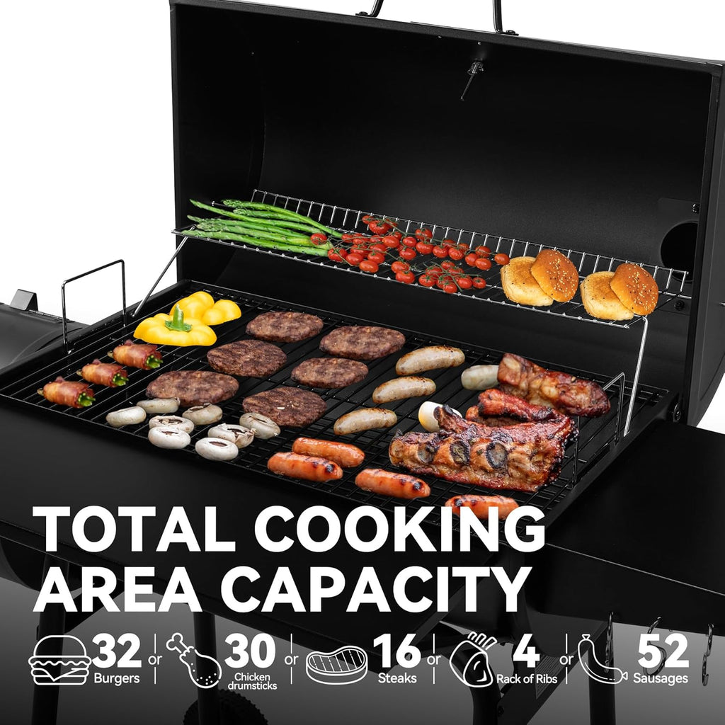 Royal Gourmet CC1830SC Charcoal Grill Offset Smoker with Cover  811 Square Inches  Black  Outdoor Camping