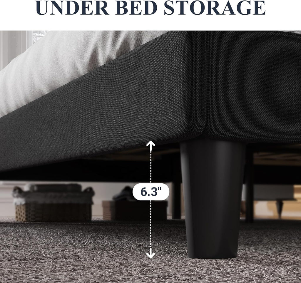 Allewie King Size Bed Frame with Button Tufted Wingback Headboard, Modern Upholstered Bed Frame with Solid Wooden Slats Support - No Box Spring Needed, Easy Assembly, Black