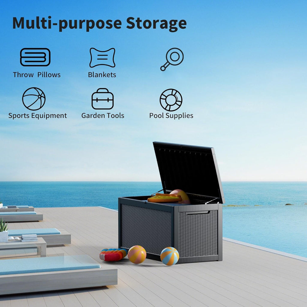 Outdoor Storage Box Waterproof  320 Gallon Large Lockable Deck Box  Patio Storage Bin Bench for Pool Accessories Cushion Furniture  Garden Tools  UV-Resistant Outside Delivery Black