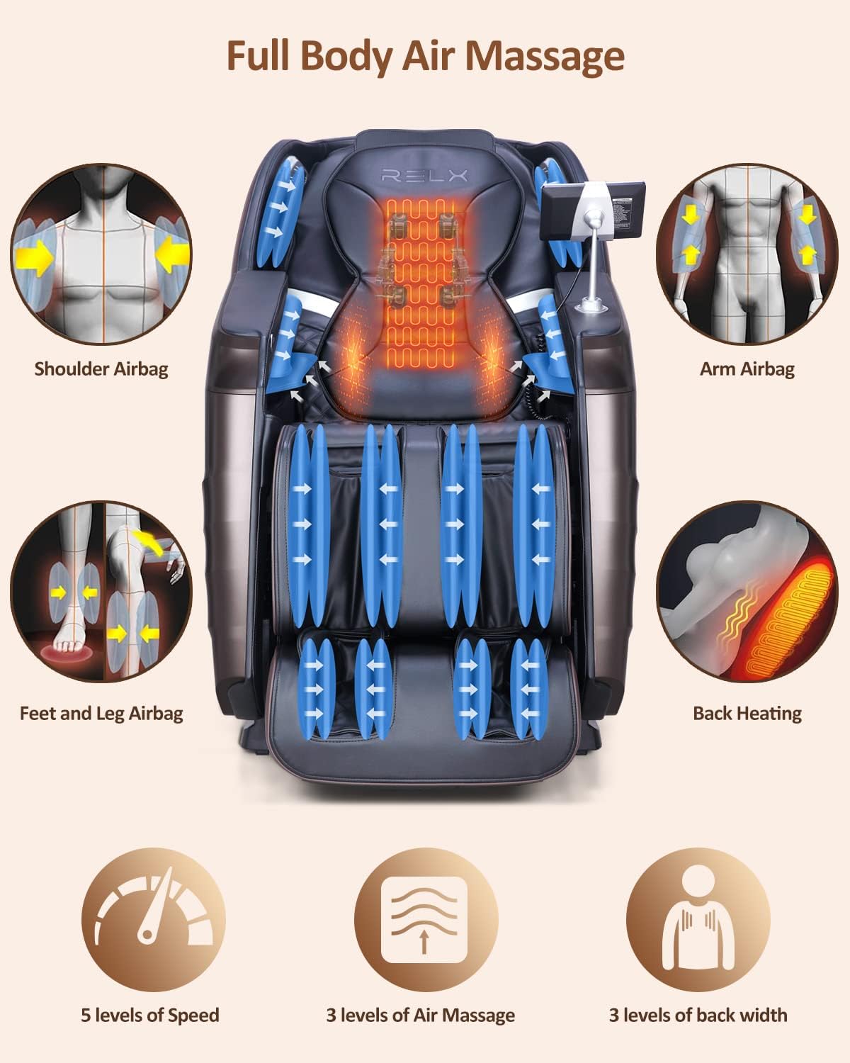 RELX Massage Chair Full Body  15 Modes Zero Gravity SL-Track Shiatsu Massage Chair Built-in Heat System  Airbag Massage with Body Scan  Deep Yoga Stretch  Calfrest Extension and AI Control(Brown)