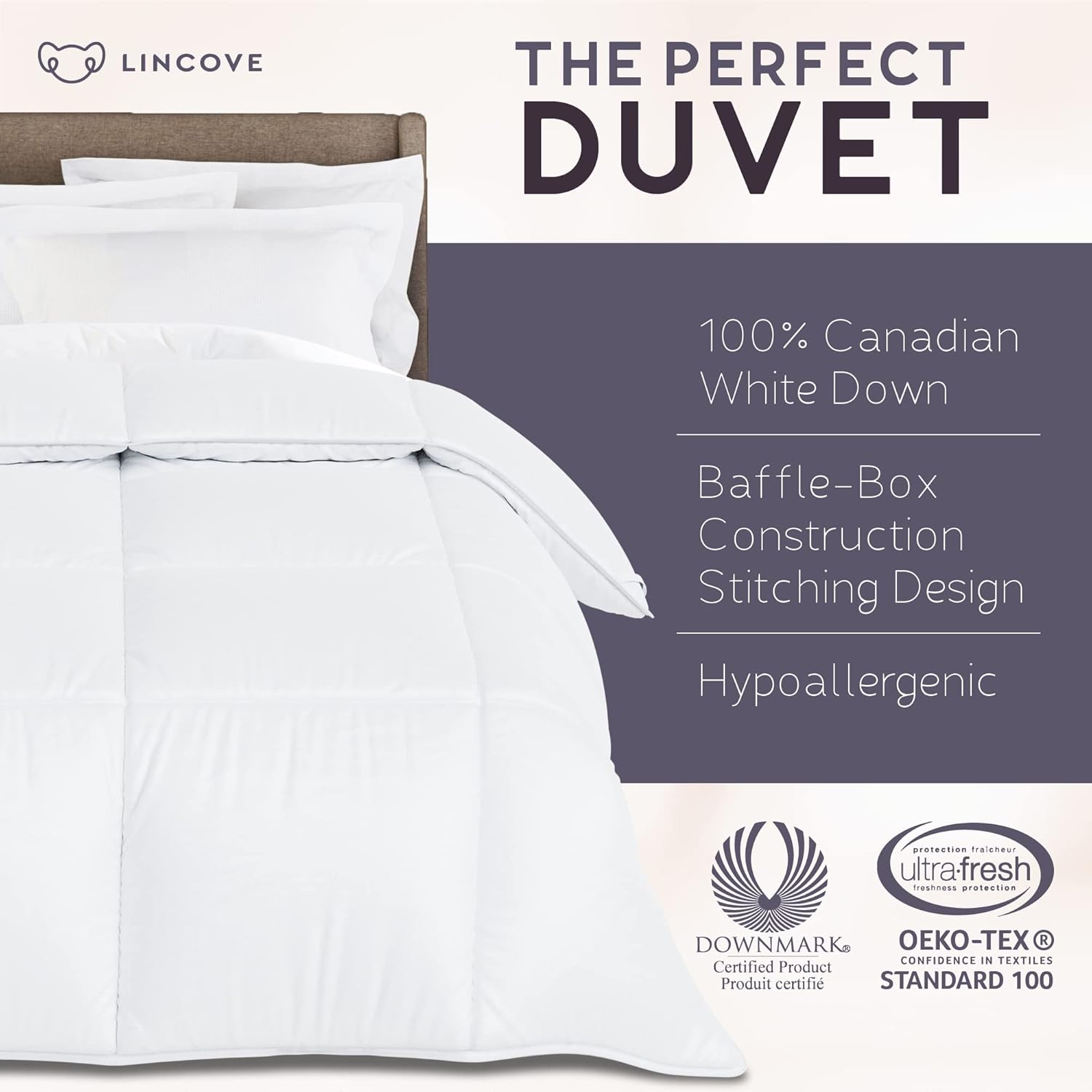 Lincove Canadian Down Comforter – Extremely Soft and Lightweight Duvet Insert – Corner Loops in Each Corner, 600 Thread Count - 100% Cotton Sateen Shell, Twin