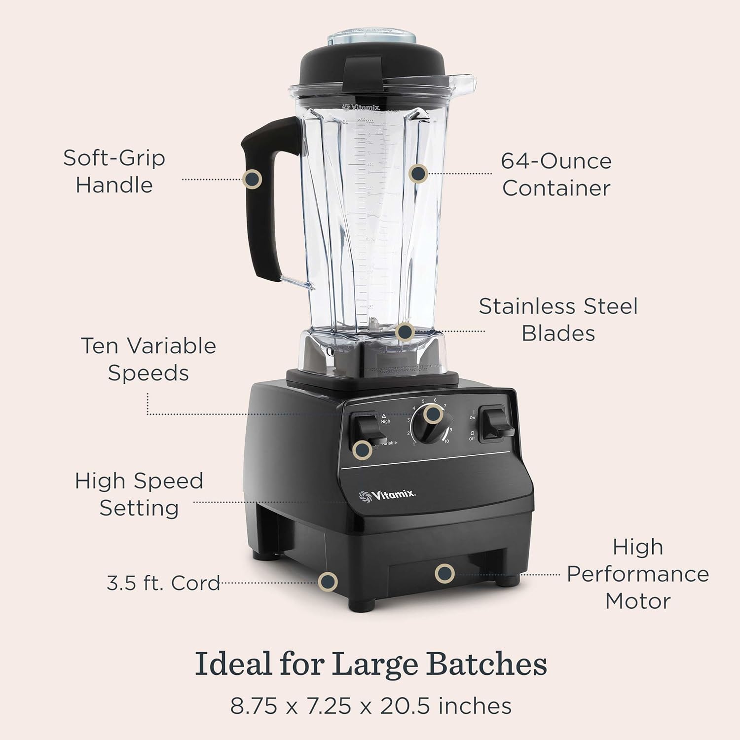 Vitamix 5200 Blender, Professional-Grade Blender for Smoothies, Soups, Ice Cream and More, Stainless-Steel Blades, Self-Cleaning Kitchen Appliance, 64 Oz Container, Black