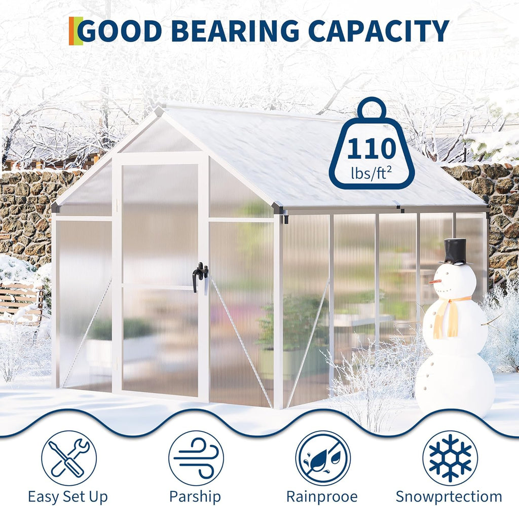 6 x 10 ft Greenhouse  Greenhouses for Outside  Polycarbonate Greenhouse with Aluminum Frame  Lockable Door and Ajustable Roof Vent for Backyard  Green Houses for Outside Garden Backyard  Patio