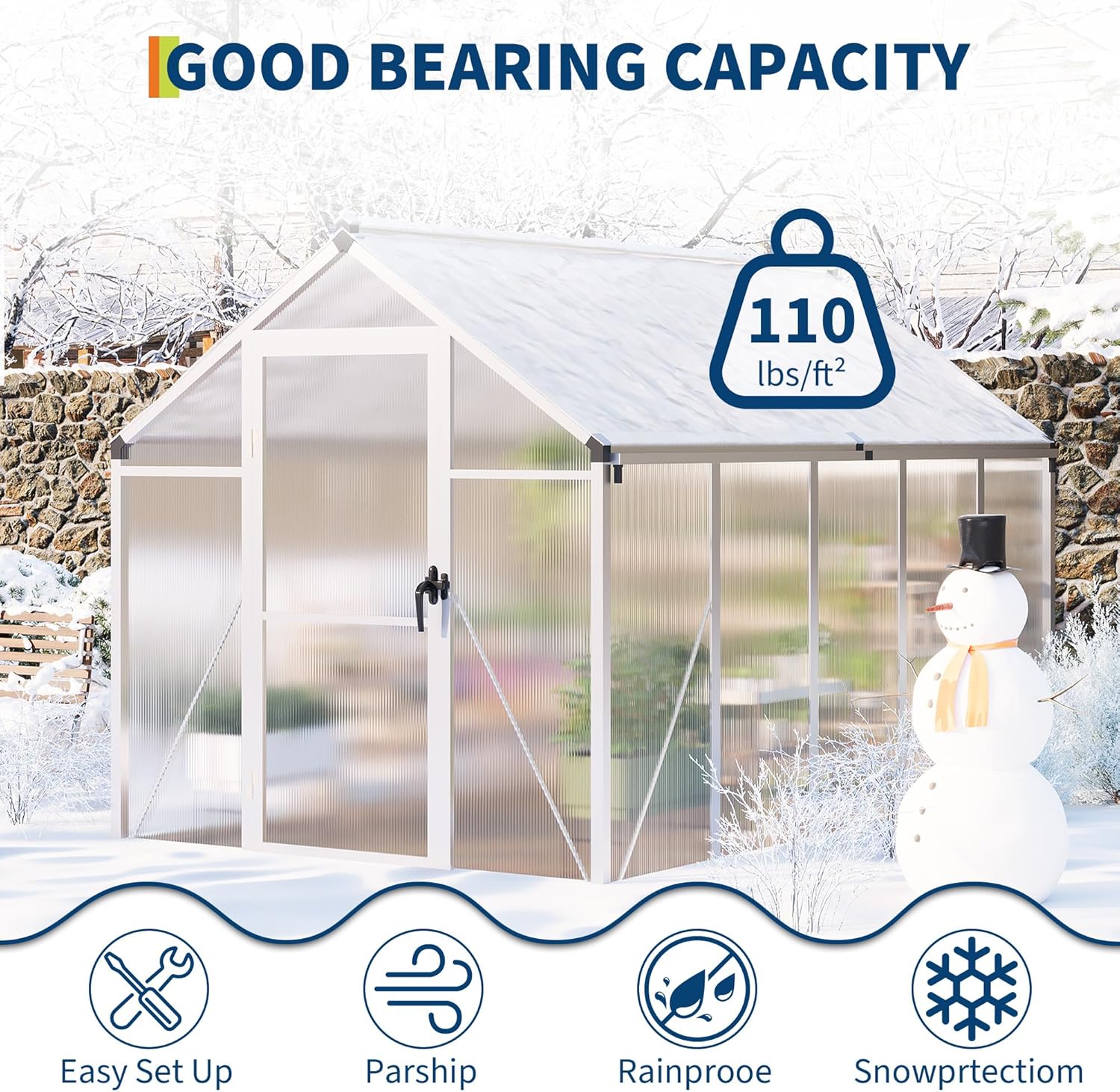 6 x 10 ft Greenhouse  Greenhouses for Outside  Polycarbonate Greenhouse with Aluminum Frame  Lockable Door and Ajustable Roof Vent for Backyard  Green Houses for Outside Garden Backyard  Patio
