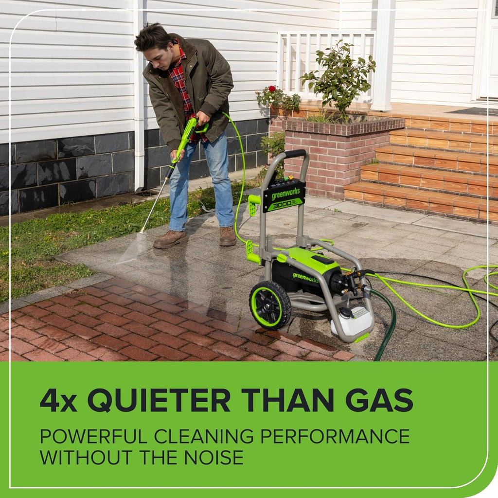 Greenworks Pro Brushless 3000 PSI (CSA Certified) 2.0 GPM Max / 1.1 GPM Electric Pressure Washer (Foldable Handles  Rugged Steel Frame  25 FT Hose  35 FT GFCI Power Cord)