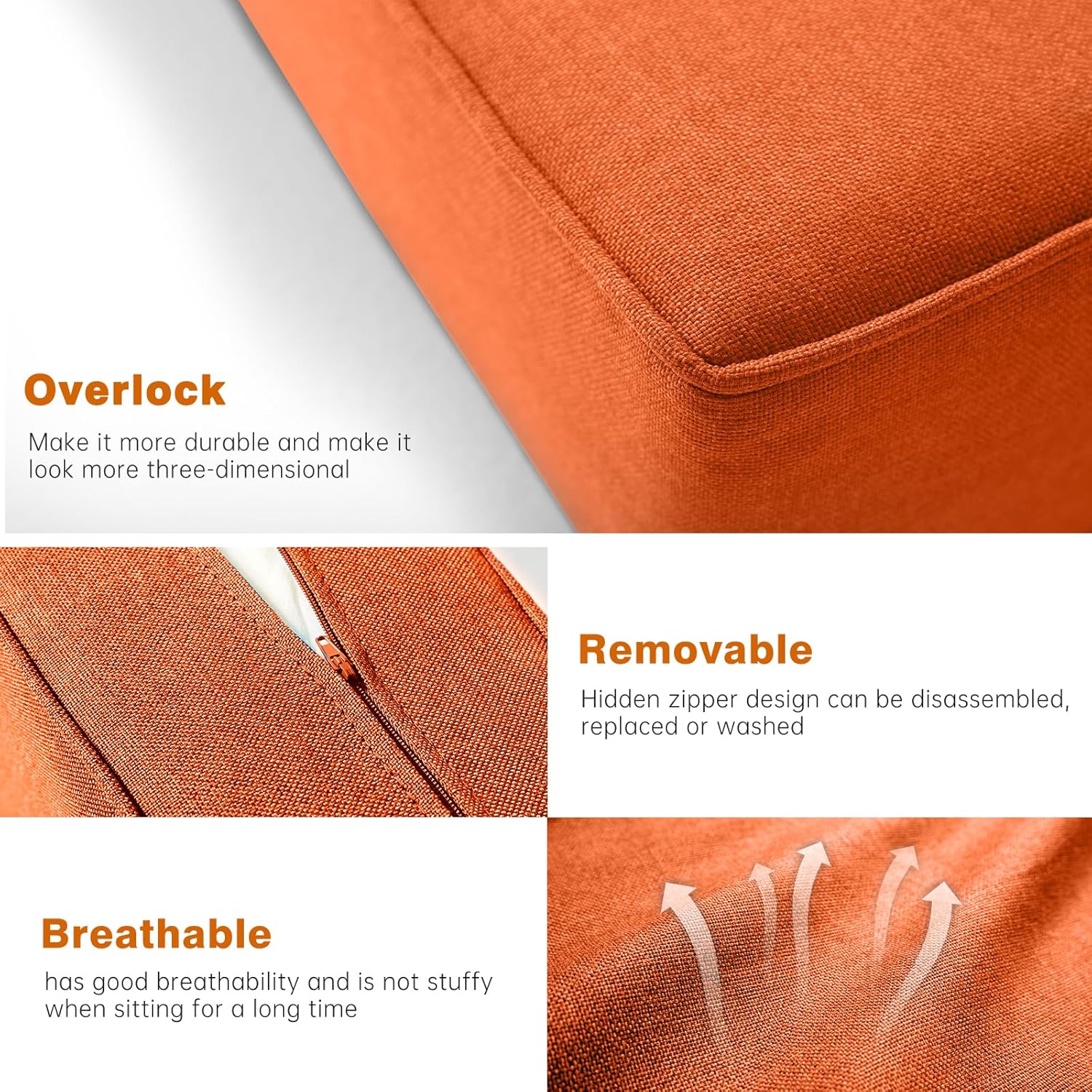 Belord Luxury 6" Thick Outdoor Cushion 5 Set - 24 x24 Inch 28D Sponge Filling Fade-Resistant Chair Cushion  Spill Proof Removable Patio Furniture Replacement Cushion for Sofa Bench Swing - Orange