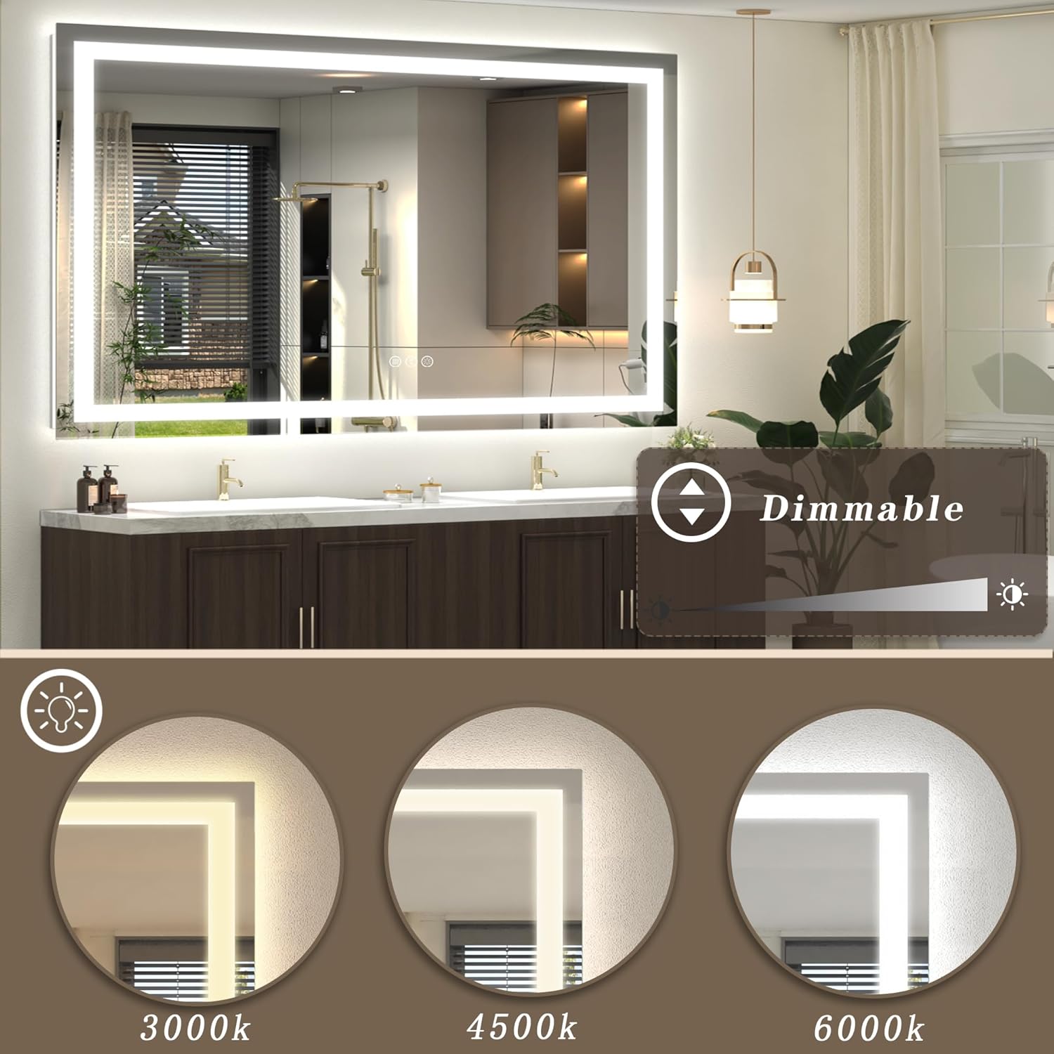 LED Bathroom Mirror for Wall 72x 40, Large Lighted Vanity Mirror with Lights, Dimmable, Anti-Fog, Shatter-Proof, ETL Listed (Front + Backlit)